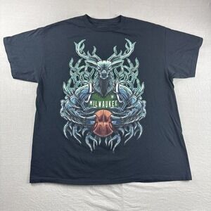 Milwaukee Bucks Game Garment T-Shirt Mens XL Black Crewneck NBA Made in USA